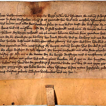 Das Testament von Hensli Thuner aus dem Jahr 1401 ist das älteste in den Archivbeständen Metzgerns überlieferte Dokument.